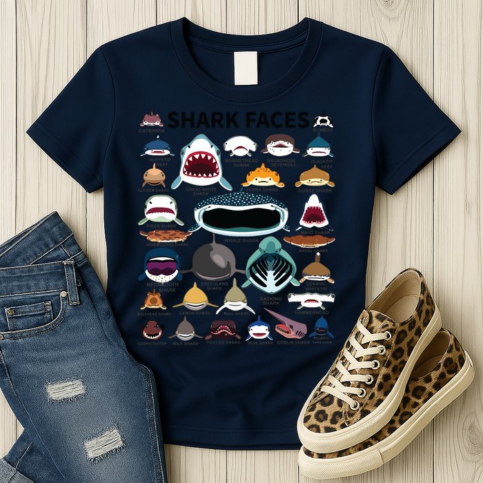 Shark Faces Type Of Shark Shark Faces Of All Kinds Womens T-Shirt