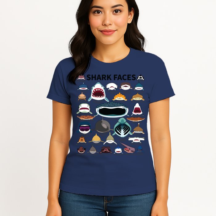 Shark Faces Type Of Shark Shark Faces Of All Kinds Womens T-Shirt