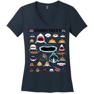 Shark Faces Type Of Shark Shark Faces Of All Kinds Women's V-Neck T-Shirt