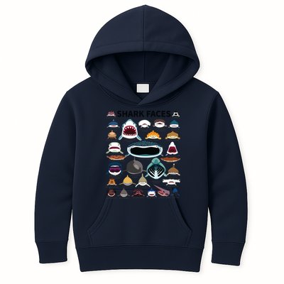 Shark Faces Type Of Shark Shark Faces Of All Kinds Kids Hoodie
