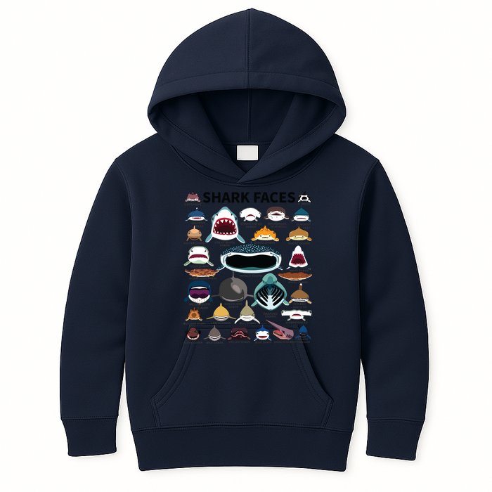 Shark Faces Type Of Shark Shark Faces Of All Kinds Kids Hoodie