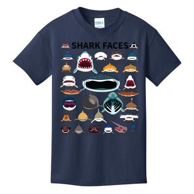 Shark Faces Type Of Shark Shark Faces Of All Kinds Kids T-Shirt