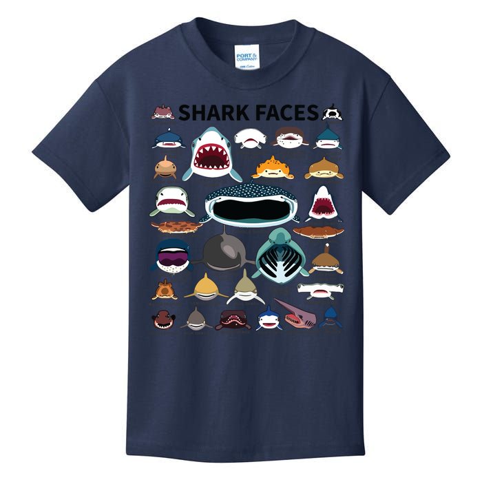 Shark Faces Type Of Shark Shark Faces Of All Kinds Kids T-Shirt