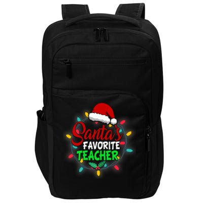 Santa's Favorite Teacher Christmas Santa Hat Light Xmas Gift Premium Impact Tech Backpack