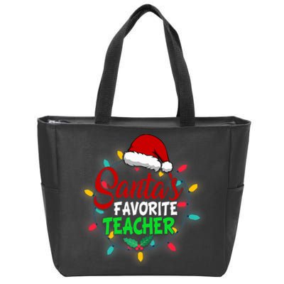 Santa's Favorite Teacher Christmas Santa Hat Light Xmas Gift Premium Zip Tote Bag