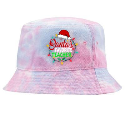 Santa's Favorite Teacher Christmas Santa Hat Light Xmas Gift Premium Tie-Dyed Bucket Hat