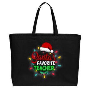 Santa's Favorite Teacher Christmas Santa Hat Light Xmas Gift Premium Cotton Canvas Jumbo Tote