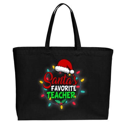 Santa's Favorite Teacher Christmas Santa Hat Light Xmas Gift Premium Cotton Canvas Jumbo Tote