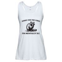 Sorry For The Vibes IM Mentally Ill Funny Raccoon Meme Ladies Essential Flowy Tank