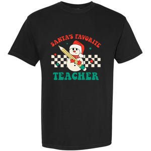 Santas Favorite Teacher Snowman Groovy Retro Christmas Xmas Garment-Dyed Heavyweight T-Shirt