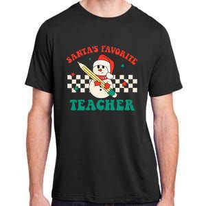 Santas Favorite Teacher Snowman Groovy Retro Christmas Xmas Adult ChromaSoft Performance T-Shirt