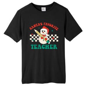 Santas Favorite Teacher Snowman Groovy Retro Christmas Xmas Tall Fusion ChromaSoft Performance T-Shirt