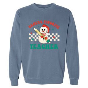 Santas Favorite Teacher Snowman Groovy Retro Christmas Xmas Garment-Dyed Sweatshirt