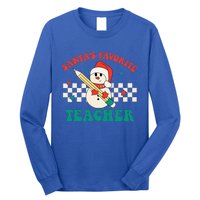 Santas Favorite Teacher Snowman Groovy Retro Christmas Xmas Long Sleeve Shirt