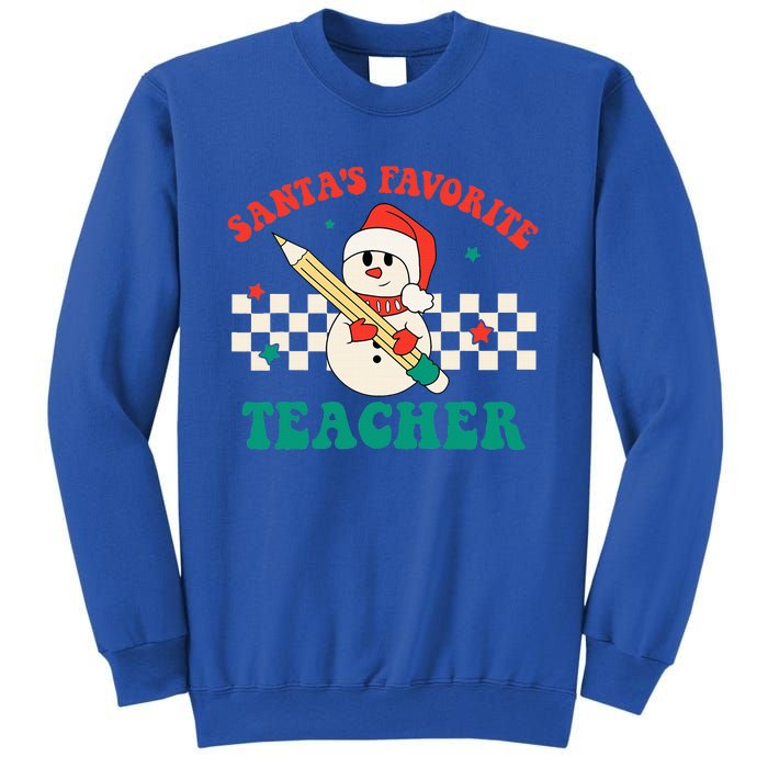 Santas Favorite Teacher Snowman Groovy Retro Christmas Xmas Sweatshirt