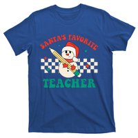 Santas Favorite Teacher Snowman Groovy Retro Christmas Xmas T-Shirt