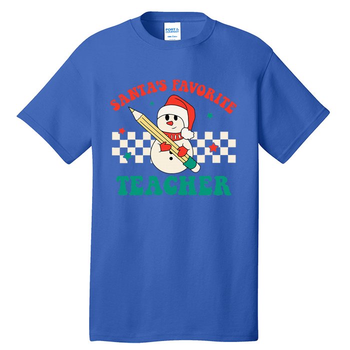 Santas Favorite Teacher Snowman Groovy Retro Christmas Xmas Tall T-Shirt