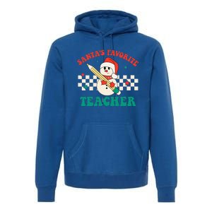 Santas Favorite Teacher Snowman Groovy Retro Christmas Xmas Premium Hoodie