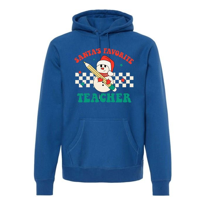 Santas Favorite Teacher Snowman Groovy Retro Christmas Xmas Premium Hoodie