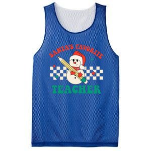 Santas Favorite Teacher Snowman Groovy Retro Christmas Xmas Mesh Reversible Basketball Jersey Tank