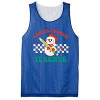 Santas Favorite Teacher Snowman Groovy Retro Christmas Xmas Mesh Reversible Basketball Jersey Tank