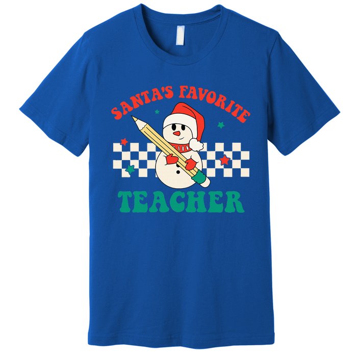 Santas Favorite Teacher Snowman Groovy Retro Christmas Xmas Premium T-Shirt