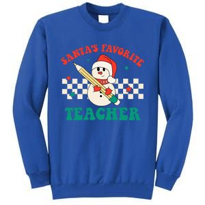 Santas Favorite Teacher Snowman Groovy Retro Christmas Xmas Tall Sweatshirt