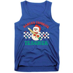 Santas Favorite Teacher Snowman Groovy Retro Christmas Xmas Tank Top