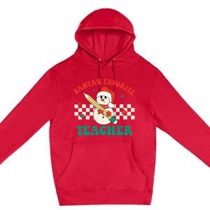 Santas Favorite Teacher Snowman Groovy Retro Christmas Xmas Premium Pullover Hoodie