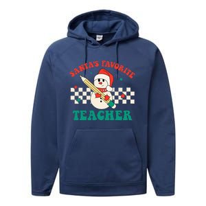 Santas Favorite Teacher Snowman Groovy Retro Christmas Xmas Performance Fleece Hoodie