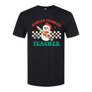 Santas Favorite Teacher Snowman Groovy Retro Christmas Xmas Softstyle CVC T-Shirt