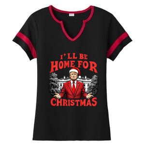 Santa Funny Trump ILl Be Home For Christmas Xmas Pajamas Ladies Halftime Notch Neck Tee