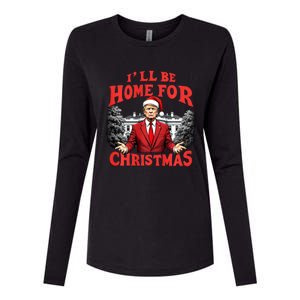 Santa Funny Trump ILl Be Home For Christmas Xmas Pajamas Womens Cotton Relaxed Long Sleeve T-Shirt