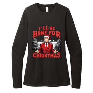 Santa Funny Trump ILl Be Home For Christmas Xmas Pajamas Womens CVC Long Sleeve Shirt