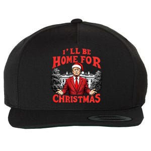 Santa Funny Trump ILl Be Home For Christmas Xmas Pajamas Wool Snapback Cap