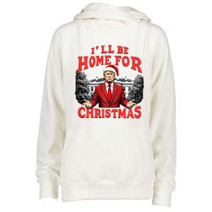 Santa Funny Trump ILl Be Home For Christmas Xmas Pajamas Womens Funnel Neck Pullover Hood