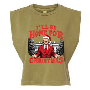 Santa Funny Trump ILl Be Home For Christmas Xmas Pajamas Garment-Dyed Women's Muscle Tee