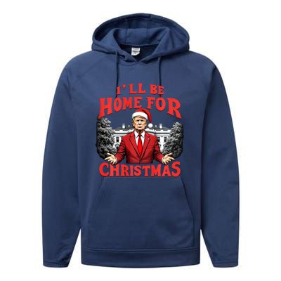 Santa Funny Trump ILl Be Home For Christmas Xmas Pajamas Performance Fleece Hoodie