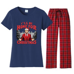 Santa Funny Trump ILl Be Home For Christmas Xmas Pajamas Women's Flannel Pajama Set