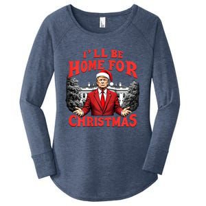 Santa Funny Trump ILl Be Home For Christmas Xmas Pajamas Women's Perfect Tri Tunic Long Sleeve Shirt