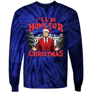 Santa Funny Trump ILl Be Home For Christmas Xmas Pajamas Tie-Dye Long Sleeve Shirt