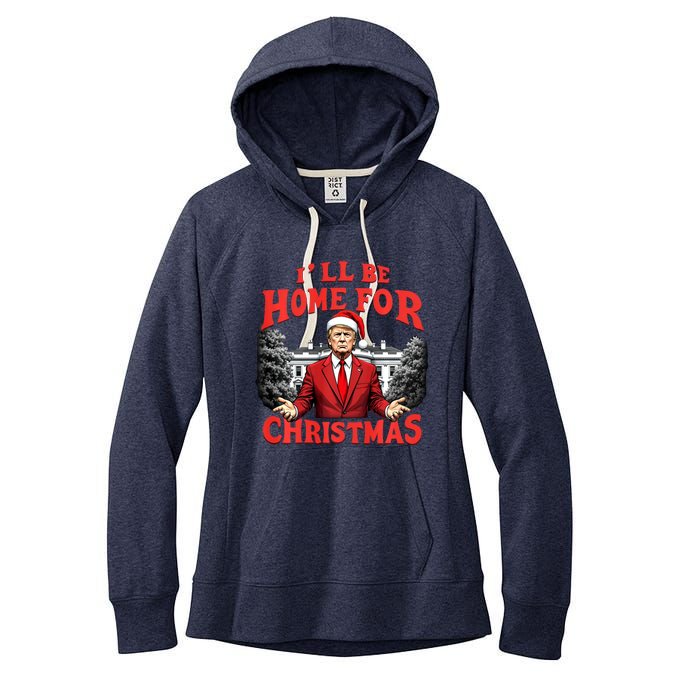 Santa Funny Trump ILl Be Home For Christmas Xmas Pajamas Women's Fleece Hoodie