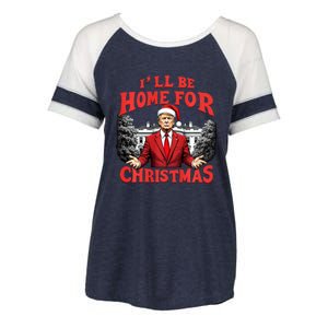 Santa Funny Trump ILl Be Home For Christmas Xmas Pajamas Enza Ladies Jersey Colorblock Tee