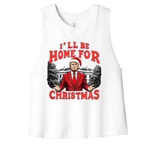 Santa Funny Trump ILl Be Home For Christmas Xmas Pajamas Women's Racerback Cropped Tank