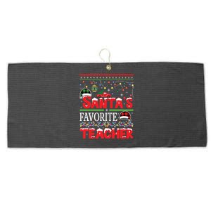 Santas Favorite Teacher Christmas Santa Hat Light Gift Large Microfiber Waffle Golf Towel