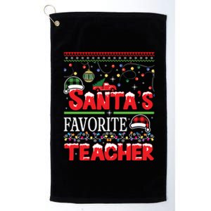 Santas Favorite Teacher Christmas Santa Hat Light Gift Platinum Collection Golf Towel