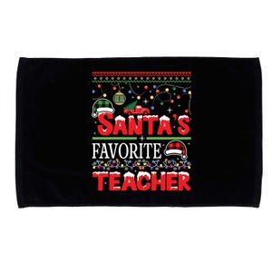 Santas Favorite Teacher Christmas Santa Hat Light Gift Microfiber Hand Towel