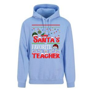 Santas Favorite Teacher Christmas Santa Hat Light Gift Unisex Surf Hoodie