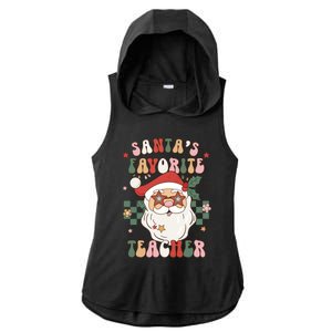 SantaS Favorite Teacher Groovy Retro Christmas 70s 80s Xmas Meaningful Gift Ladies PosiCharge Tri-Blend Wicking Draft Hoodie Tank