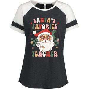 SantaS Favorite Teacher Groovy Retro Christmas 70s 80s Xmas Meaningful Gift Enza Ladies Jersey Colorblock Tee